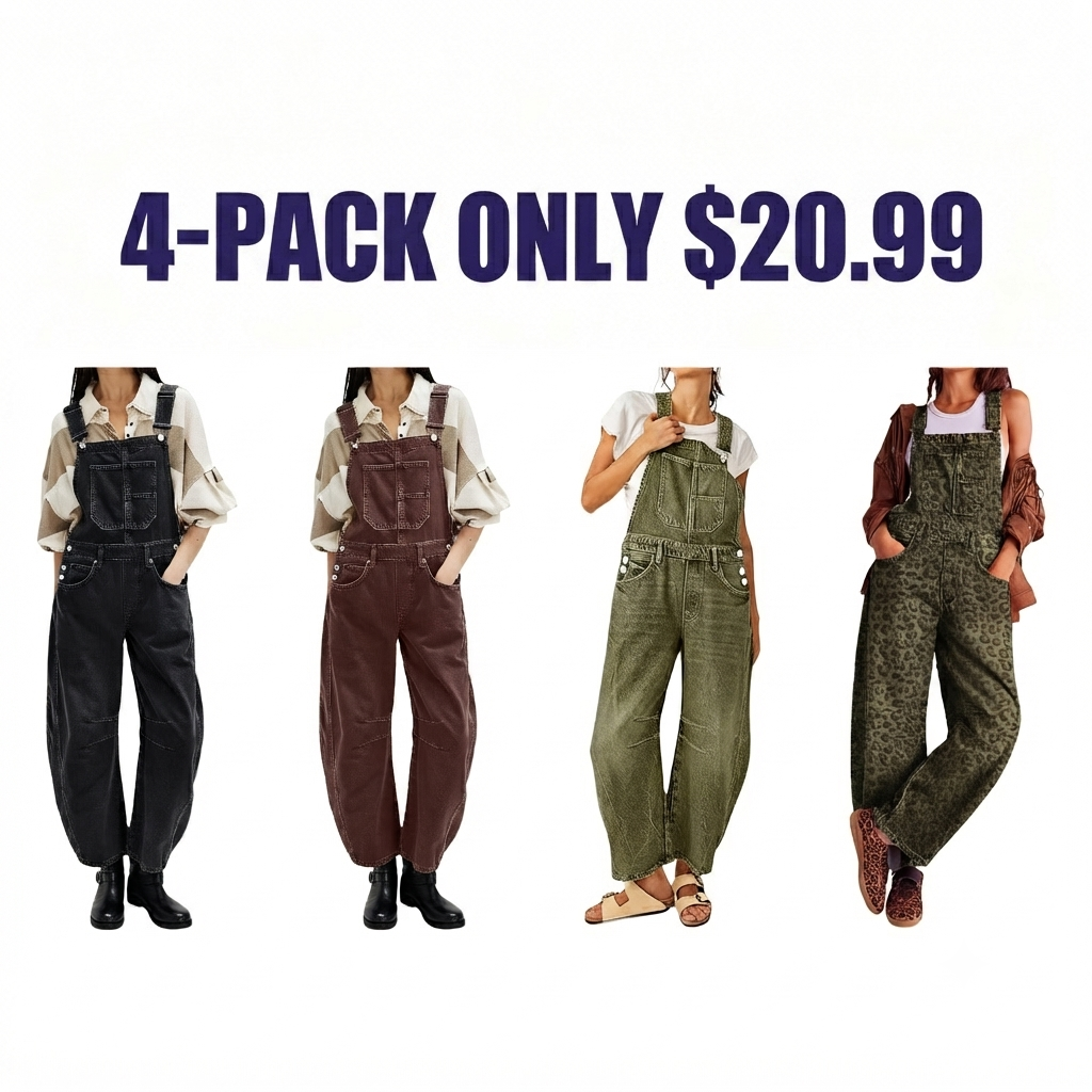 Women's Wide-Leg Denim Overall Vintage Barrel Jumpsuit