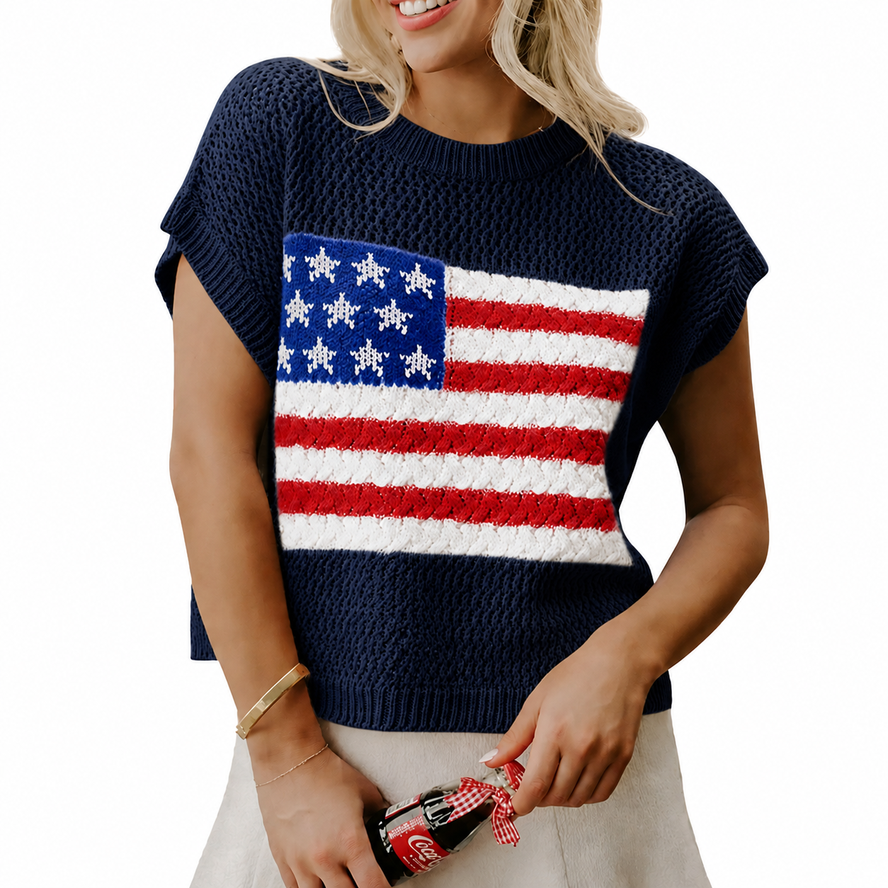 Women's American Flag Knit Top – Patriotic 4th of July Summer Sweater Vest