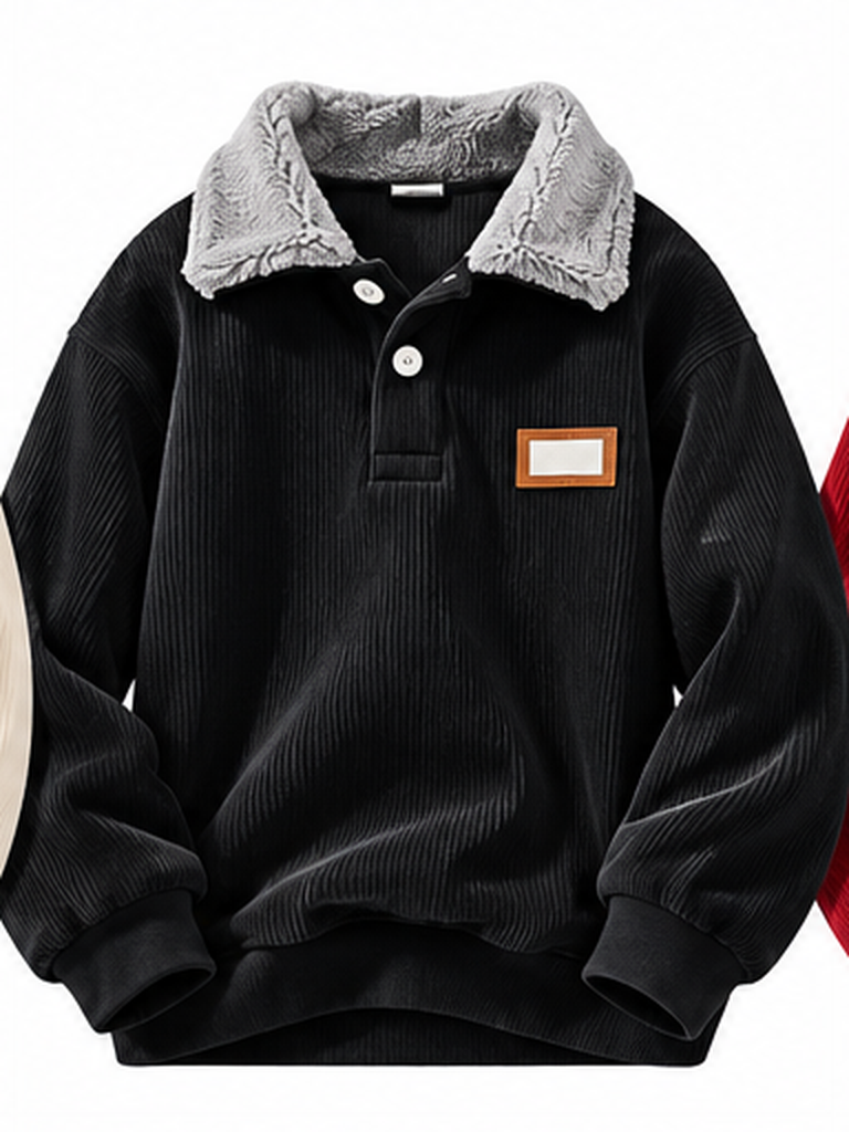 Corduroy Polo collar sweater couple