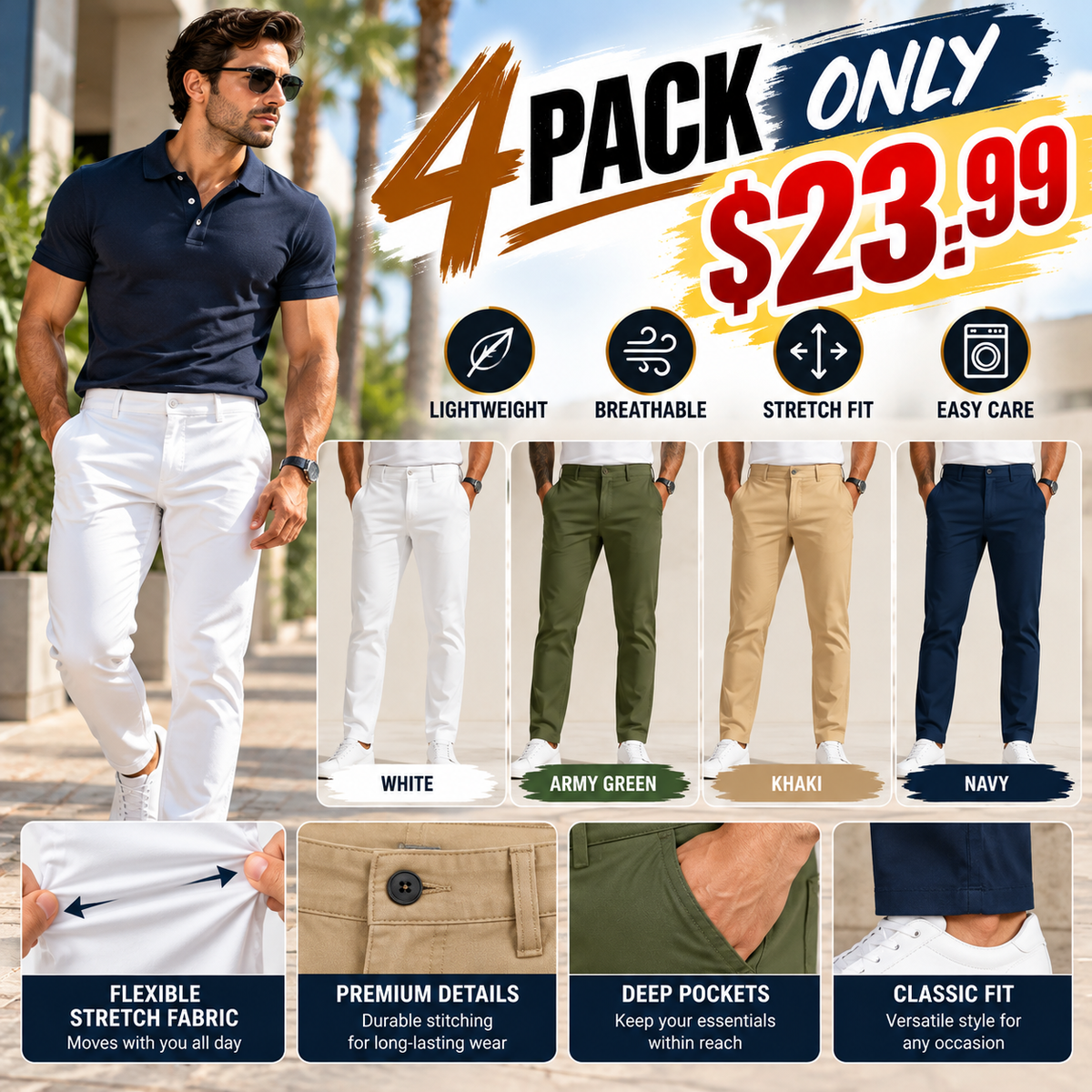 💥 Huge Fall Savings 🔥 8-Pack  Only $25.95🔥Men's Golf Stretch Straight Pants