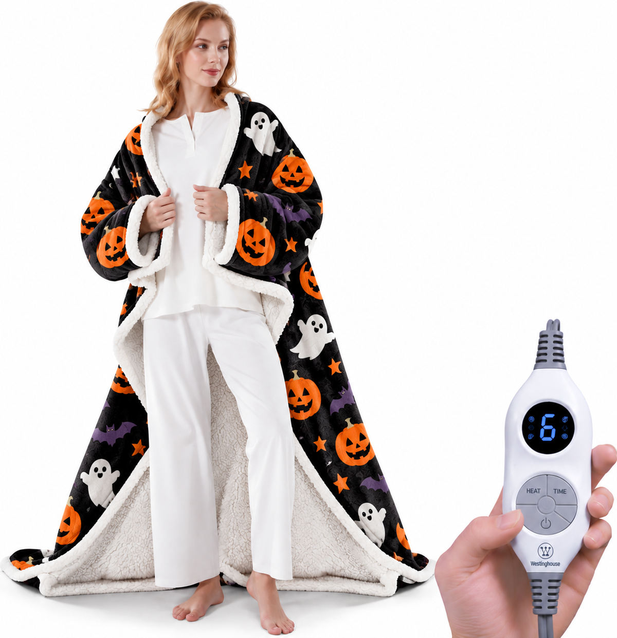 🔥 BESTSELLER | 6PCS $24.99 |🔥Wearable Heated Blanket with Foot Pocket Sherpa🔥Overheat Protection & Auto Shut-Off
