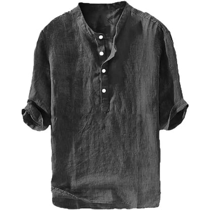 Mens Linen Shirts Casual Cotton 3/4 Sleeve Regular-Fit Henley T-Shirt