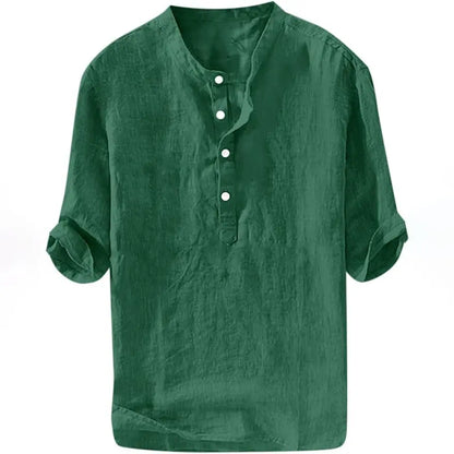 Mens Linen Shirts Casual Cotton 3/4 Sleeve Regular-Fit Henley T-Shirt