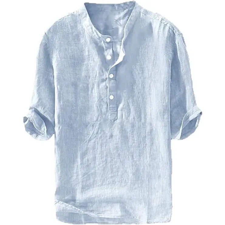 Mens Linen Shirts Casual Cotton 3/4 Sleeve Regular-Fit Henley T-Shirt