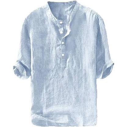 Mens Linen Shirts Casual Cotton 3/4 Sleeve Regular-Fit Henley T-Shirt