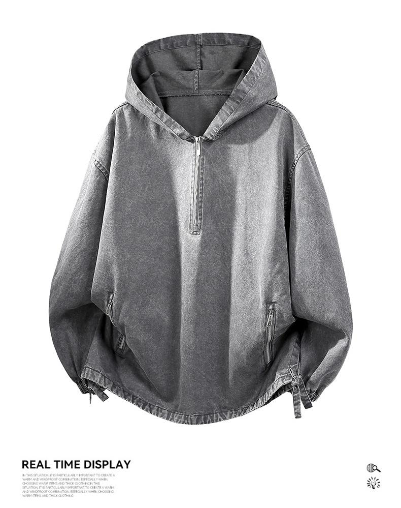 Washed Half-Zip Hooded Pullover