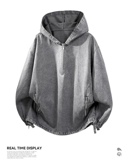 Washed Half-Zip Hooded Pullover