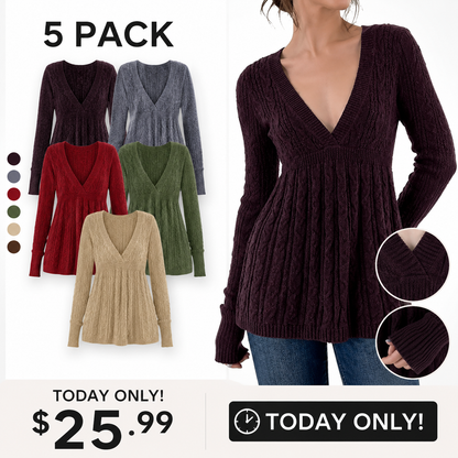 ⚡FINAL SALE-Women's Soft Long Sleeve V-neck High Waist Knitwear
