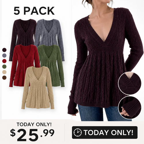 ⚡FINAL SALE-Women's Soft Long Sleeve V-neck High Waist Knitwear