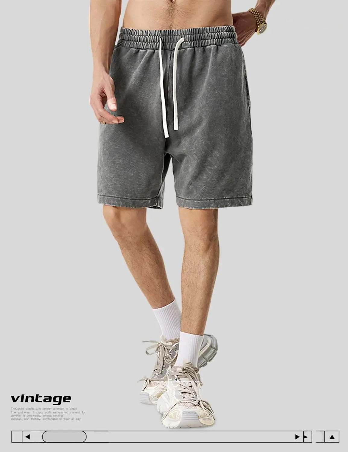 Unisex Cotton Athletic Vintage Acid Wash Elastic Waist Sweat Shorts