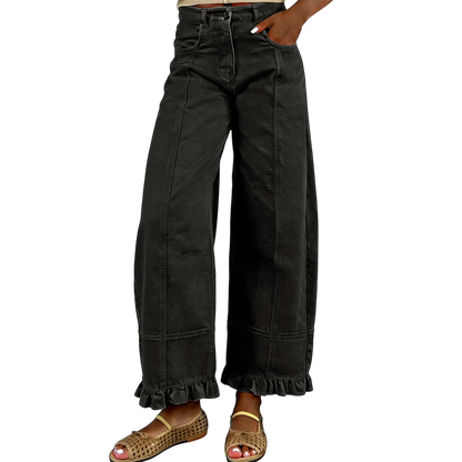 🔥Women'S Barrel Jeans - 2026 Y2K Casual Cute Soft Lightweight Ruffle Patchwork Baggy Boyfriend Denim Pants