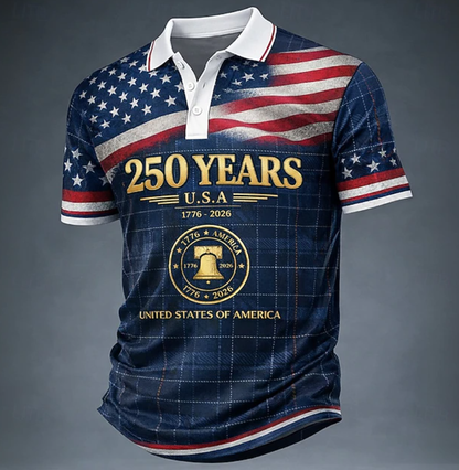 4th of July 2026 250th Men's American US Flag Polo Shirts Short Sleeve Polo Shirts 