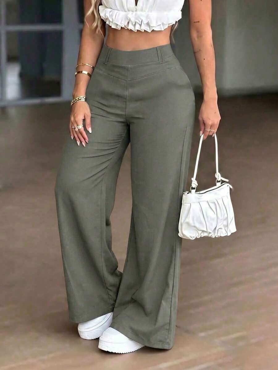 Women's Fall Basic High Waist Wide Leg Trousers,Solid Office Business Casual Pants
