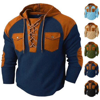 Men's Autumn Winter Casual Hooded Sweatshirt, Classic Solid Drawstring Hoodie with Side Pockets