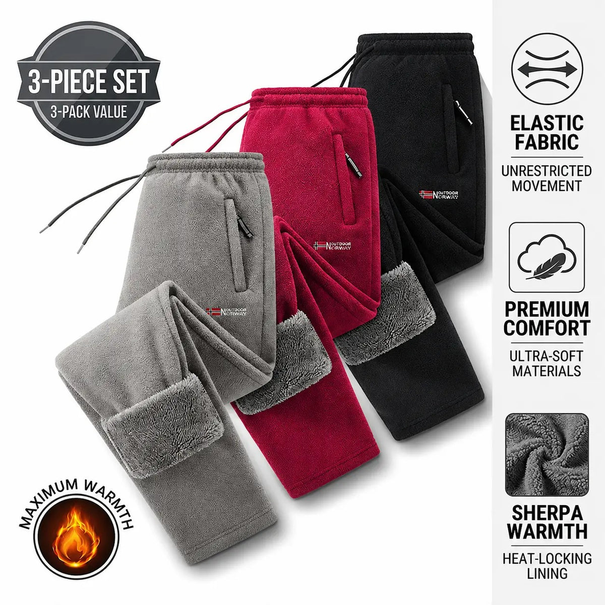 🔥 BESTSELLER | 6PCS $24.95 |Men's Fleece Lined Winter Athletic Pants, Elastic Drawstring Warm Casual Long Pants with Pockets, Comfort Thick Thermal Joggers