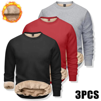 🔥 BESTSELLER | 8PCS $24.99 |Men's Fitted Crewneck Fleece Lined Sweatshirt, Wind Resistant Polyester Athletic Pullover, Casual Fashion Active Tops