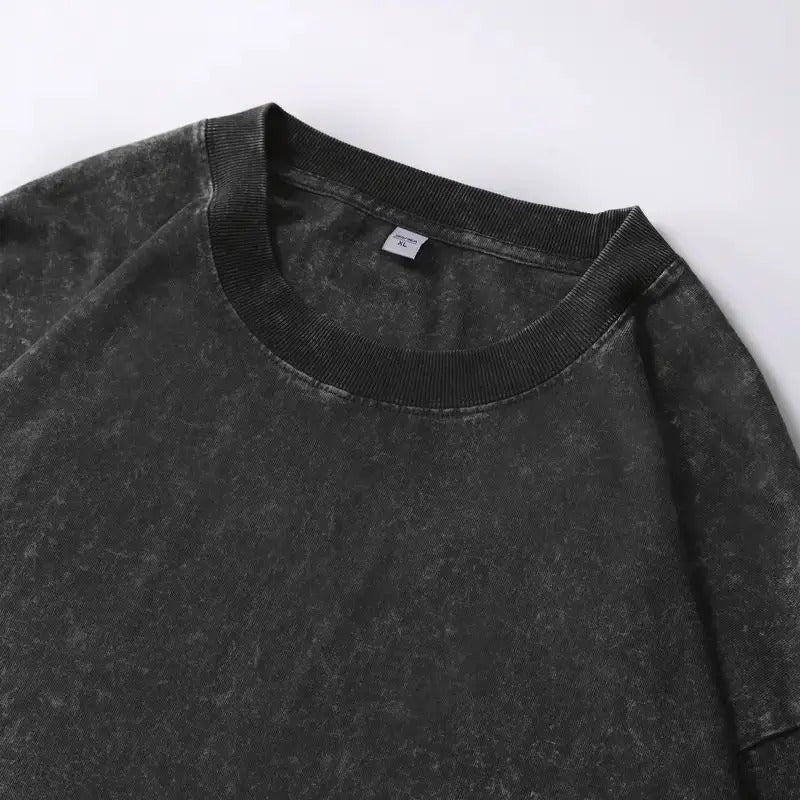 Unisex Oversized Washed Distressed Cotton Long Sleeve T-Shirt, Vintage Plain Crewneck Streetwear Top