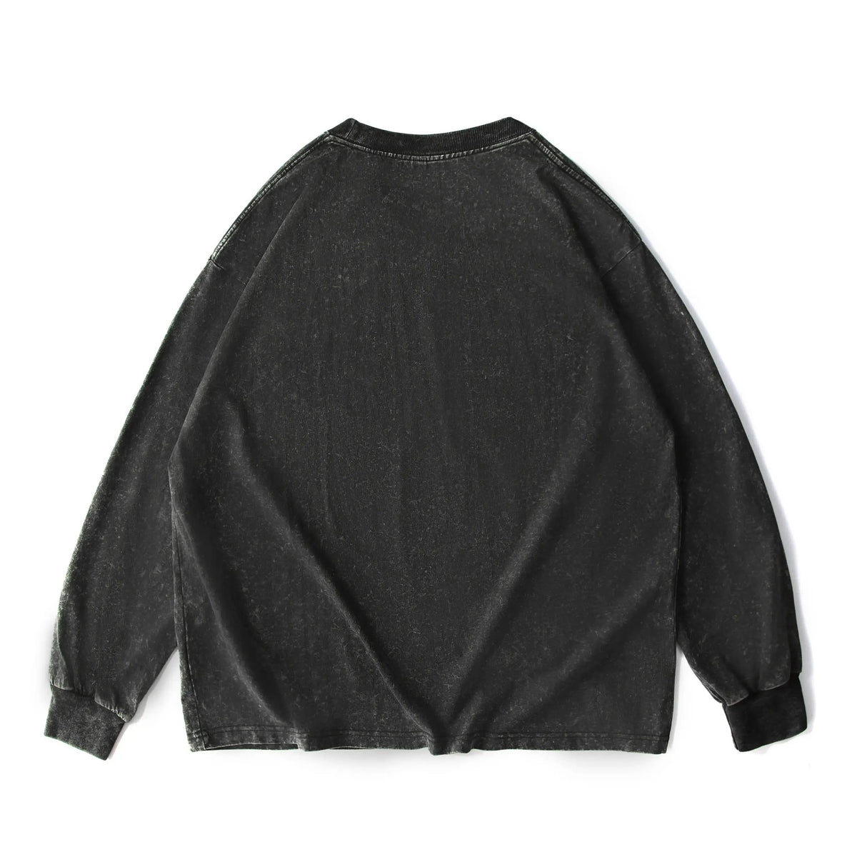 Unisex Oversized Washed Distressed Cotton Long Sleeve T-Shirt, Vintage Plain Crewneck Streetwear Top