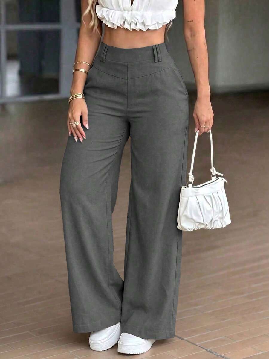 Women's Fall Basic High Waist Wide Leg Trousers,Solid Office Business Casual Pants