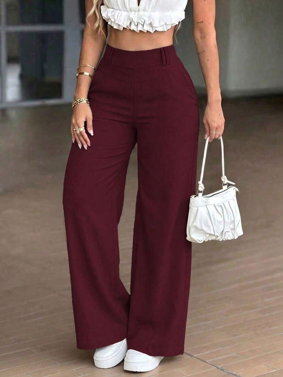 Women's Fall Basic High Waist Wide Leg Trousers,Solid Office Business Casual Pants