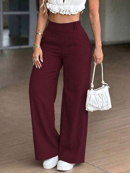 Women's Fall Basic High Waist Wide Leg Trousers,Solid Office Business Casual Pants