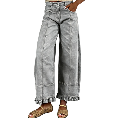 🔥Women'S Barrel Jeans - 2026 Y2K Casual Cute Soft Lightweight Ruffle Patchwork Baggy Boyfriend Denim Pants