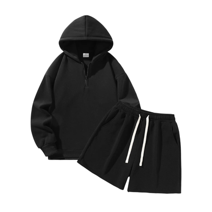 Men's Half-Zip Hoodie with Shorts Two-Piece Set