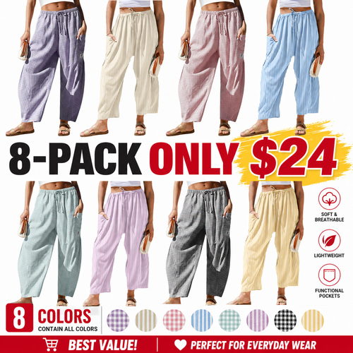 Womens Wide Leg Gingham Striped Plaid Pants