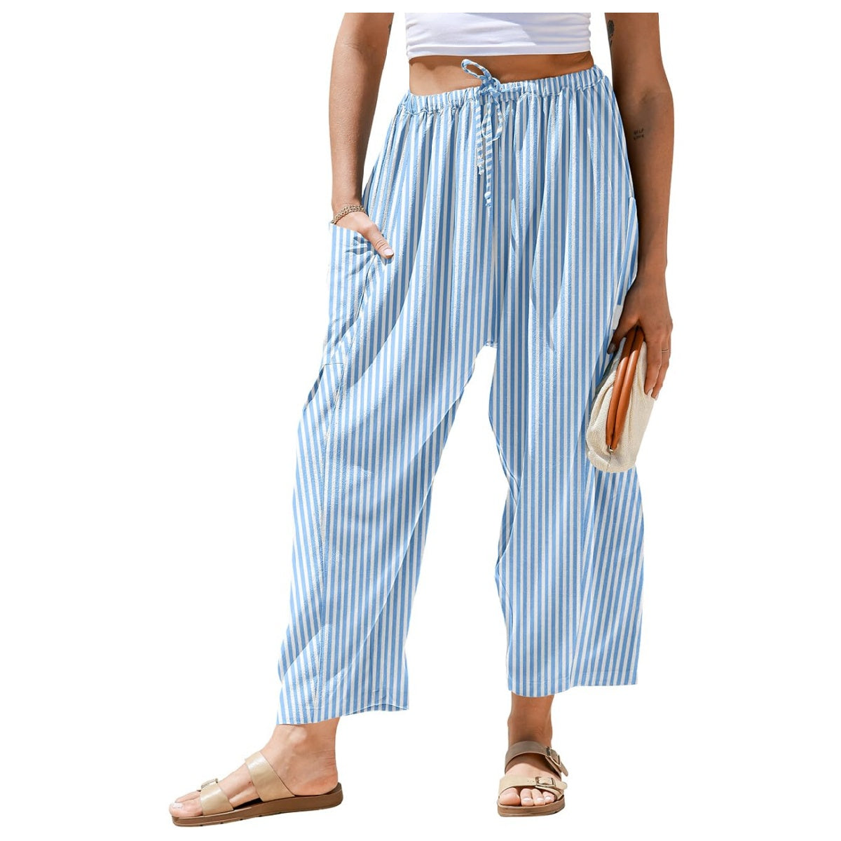 Womens Wide Leg Gingham Striped Plaid Pants