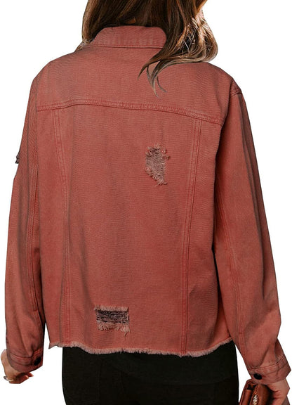 🔥Last day promotion⏰—Womens Washed Crop Denim Jacket With Pockets
