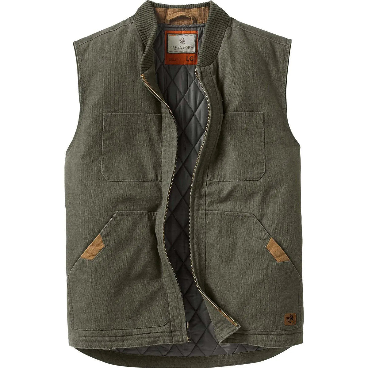 Whitetails Men's Cotton Canvas Cross Trail Workwear Vest - Menswear, Sleeveless, Zipper-Equipped, Pocketed Casual Top