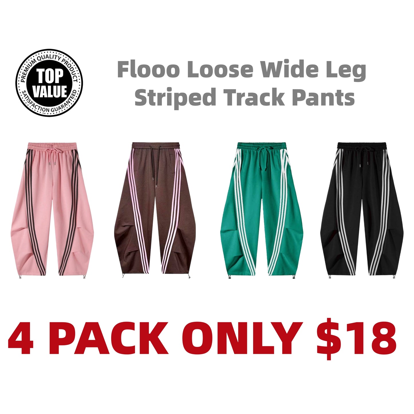 Flooo Loose Wide Leg Striped Track Pants