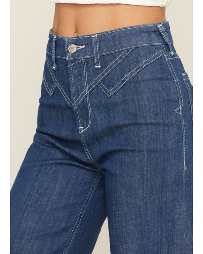 🔥 BESTSELLER | 6PCS $24.63 |Women's Dark Wash Ultra High Rise Western Yoke Wide Leg Stretch Jeans