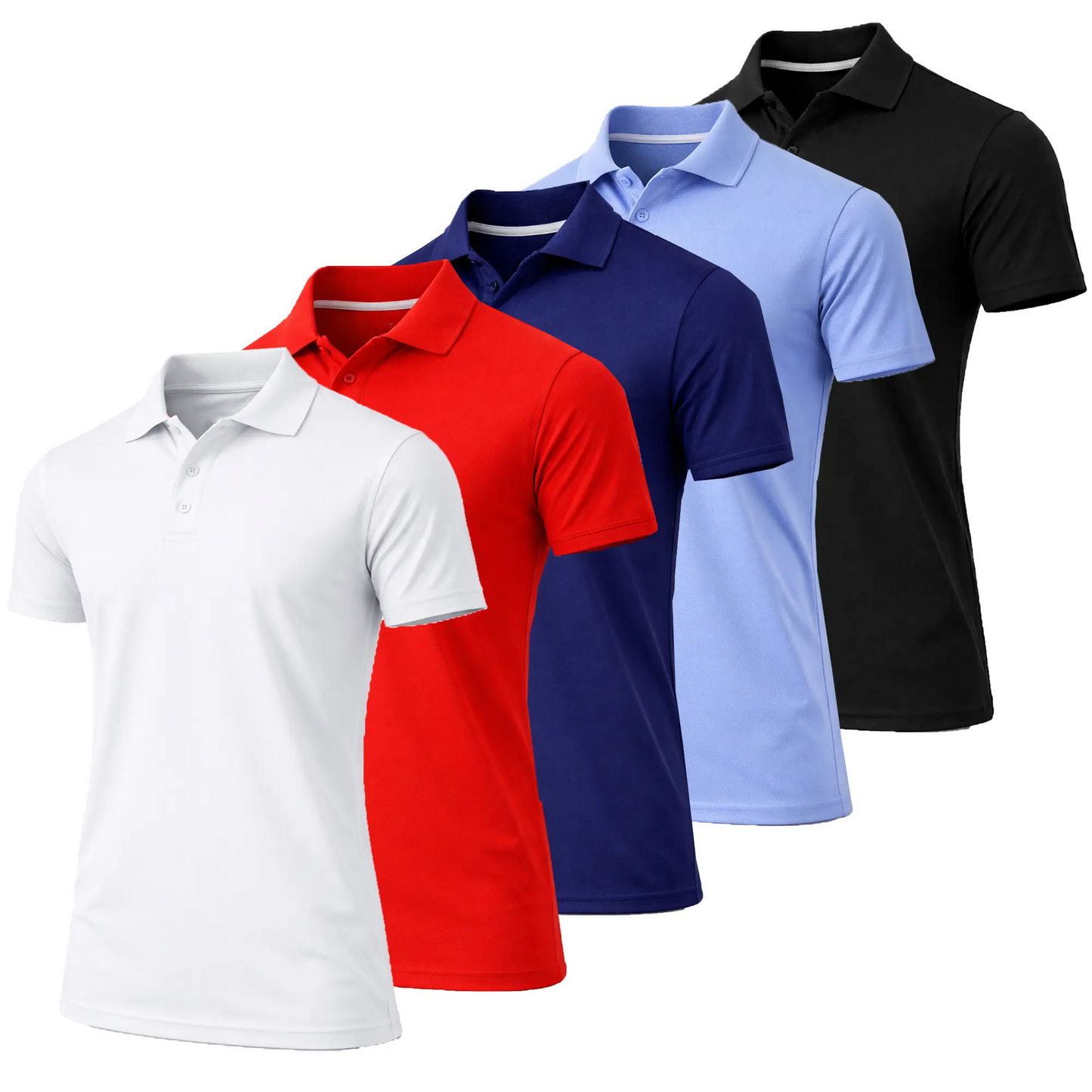 Men's Dry Fit Moisture Wicking Fabric Polo Shirt(5-Pack)