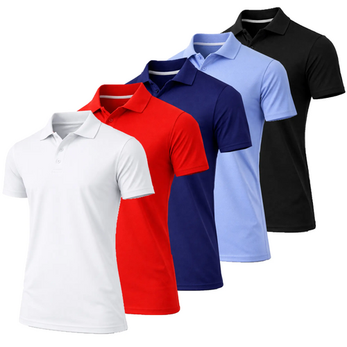 Men's Dry Fit Moisture Wicking Fabric Polo Shirt(5-Pack)