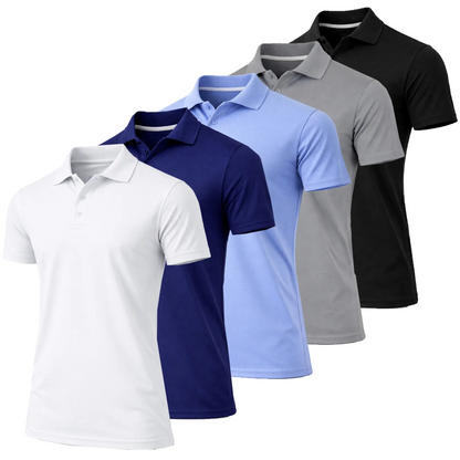 Men's Dry Fit Moisture Wicking Fabric Polo Shirt(5-Pack)