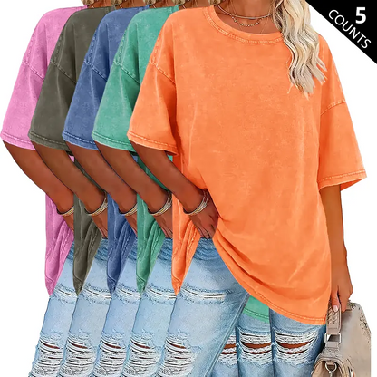 Women’s Summer Fashion Vintage Washed Cotton T-Shirts(5-Pack)