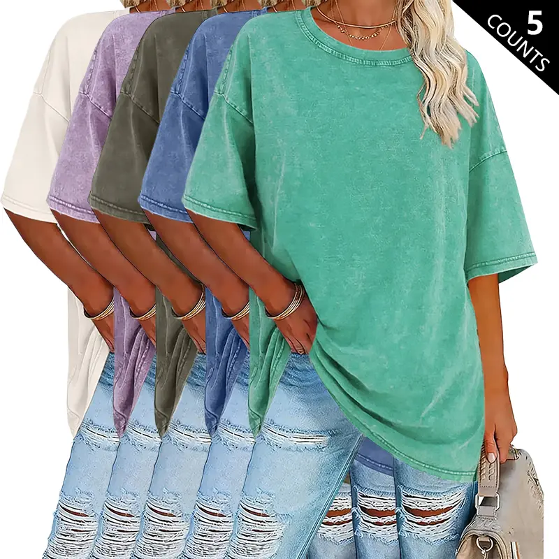 Women’s Summer Fashion Vintage Washed Cotton T-Shirts(5-Pack)