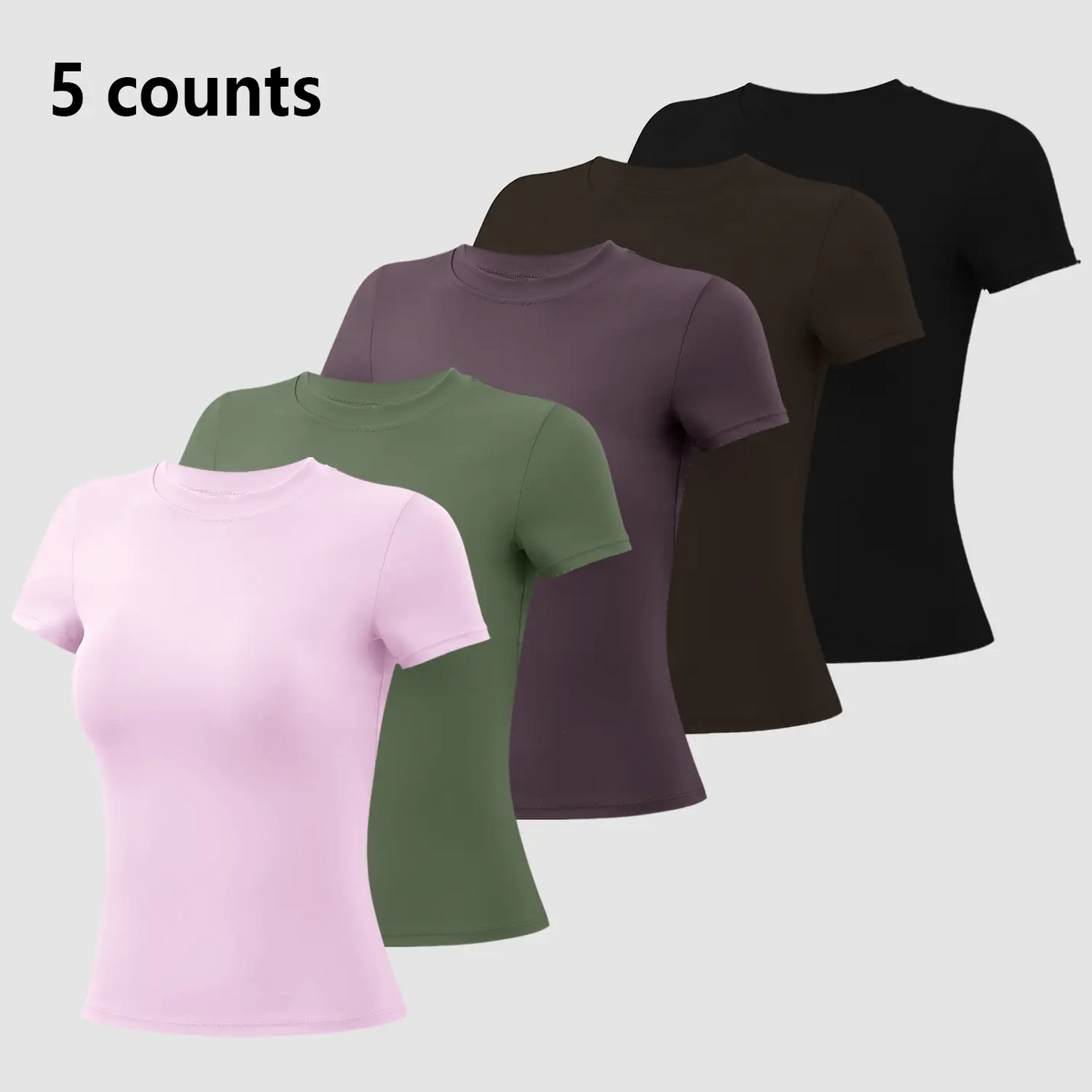 Round Neck Slim Stretchy Solid Sports Tee Set