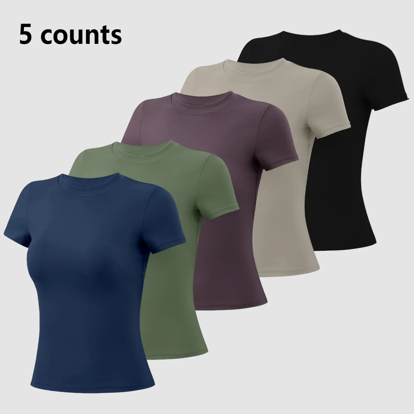 Round Neck Slim Stretchy Solid Sports Tee Set