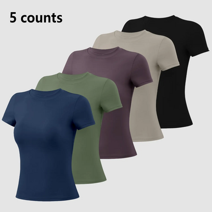 Round Neck Slim Stretchy Solid Sports Tee Set