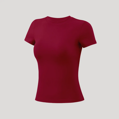 Round Neck Slim Stretchy Solid Sports Tee Set