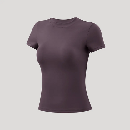 Round Neck Slim Stretchy Solid Sports Tee Set