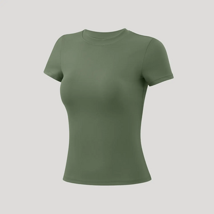 Round Neck Slim Stretchy Solid Sports Tee Set