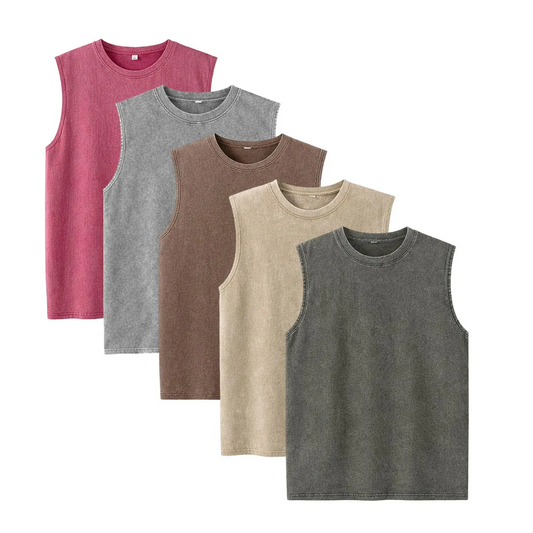 Men’s Vintage Washed Sleeveless Tank Tops(5-Pack)