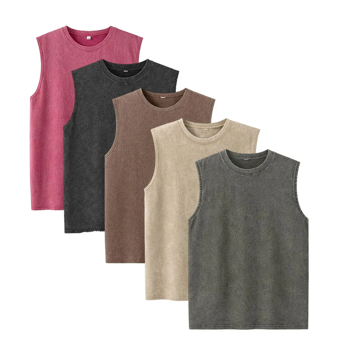 Men’s Vintage Washed Sleeveless Tank Tops(5-Pack)