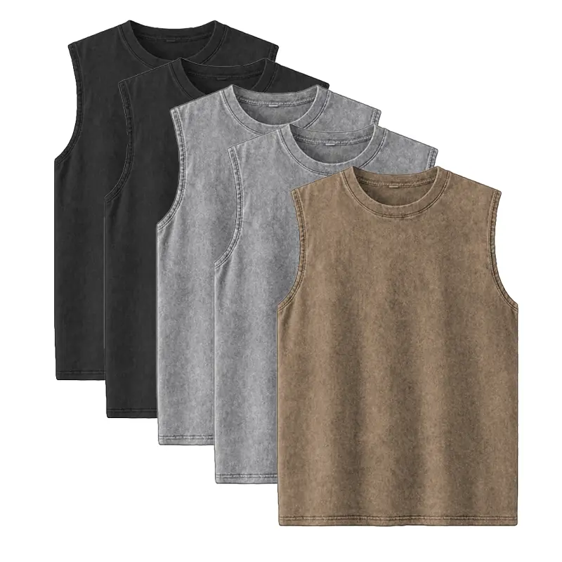 Men’s Vintage Washed Sleeveless Tank Tops(5-Pack)