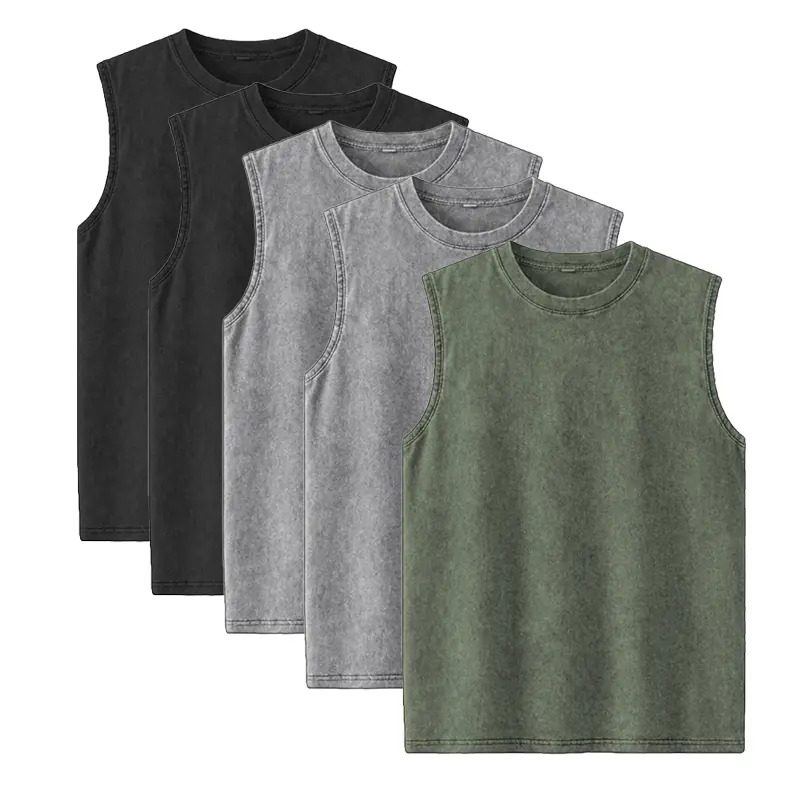 Men’s Vintage Washed Sleeveless Tank Tops(5-Pack)