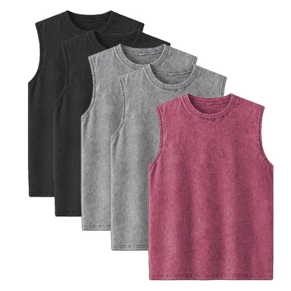 Men’s Vintage Washed Sleeveless Tank Tops(5-Pack)