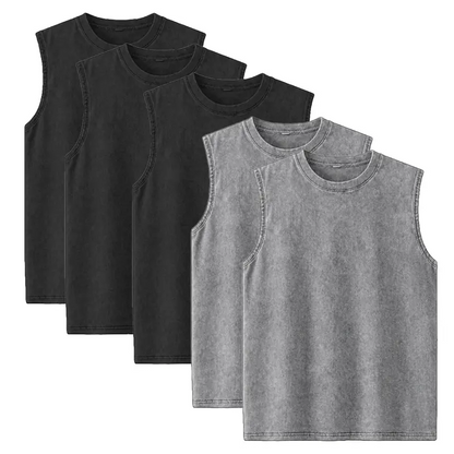 Men’s Vintage Washed Sleeveless Tank Tops(5-Pack)